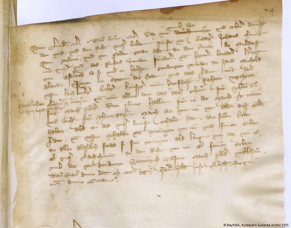 Auszug aus der Pfändungsurkunde der freien Reichsstadt Eger vom 4. Oktober 1322 © BayHStA, Kurbayern Äußeres Archiv 1155